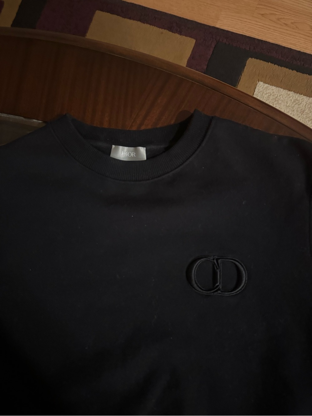 Dior Black Crewneck Sweatshirt with Tonal CD Embroidery